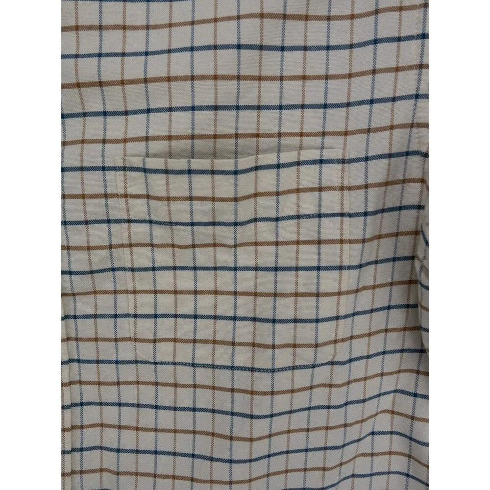 J Crew Shirt Mens Medium Ivory Check Plaid Flex Oxford Long Sleeve Casual Preppy